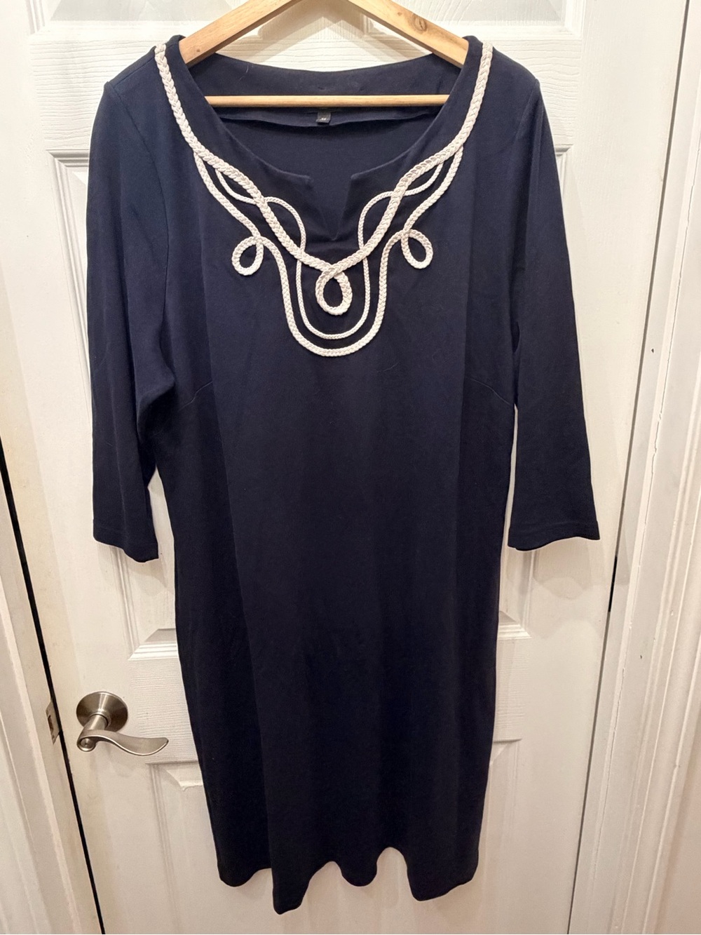 Talbots Navy Shift Dress with Cream Rope Trim